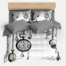 Más 6 piezas blanco gris Vintage relojes veces Retro 3D estampado algodón satén doble edredón funda de cama funda de almohada sábana