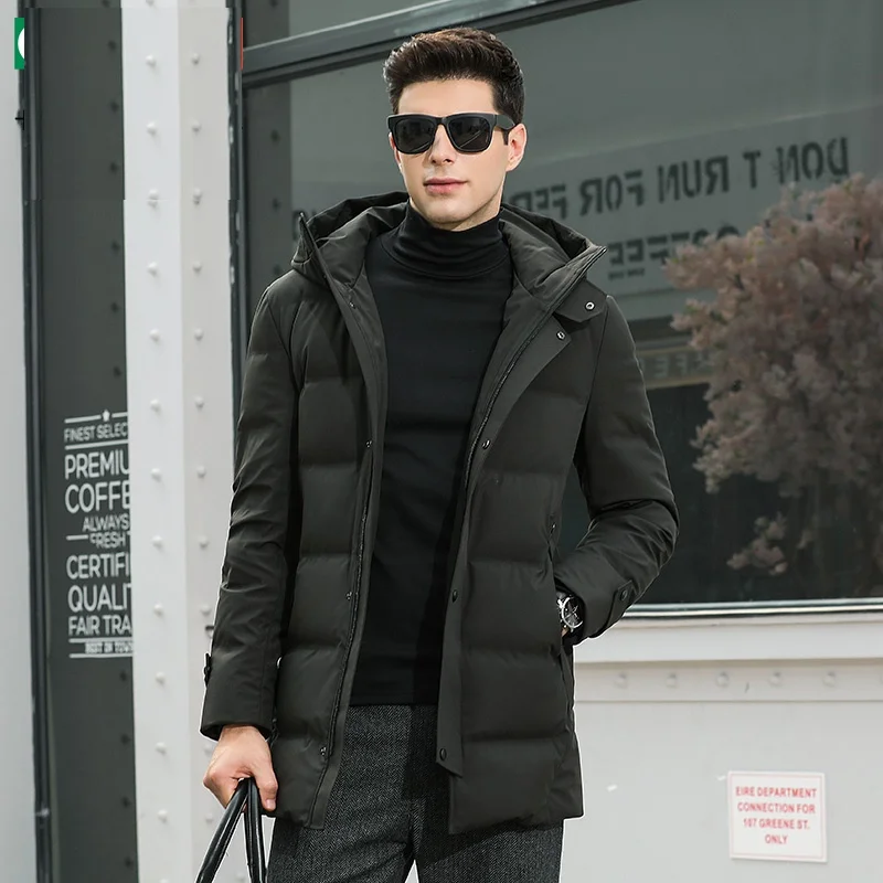

Men's Duck Down Jacket Hooded Thick Warm Down Coat Long Feather Clothing with Hat for Men Male 8831