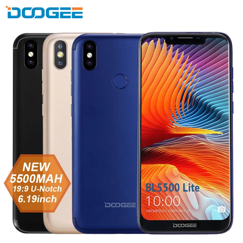 DOOGEE BL5500 Lite 4G LTE смартфон 6 19 дюймов 19:9 экран Android 8 1 Oreo 2G + 16G 5500 мАч отпечаток пальца 13