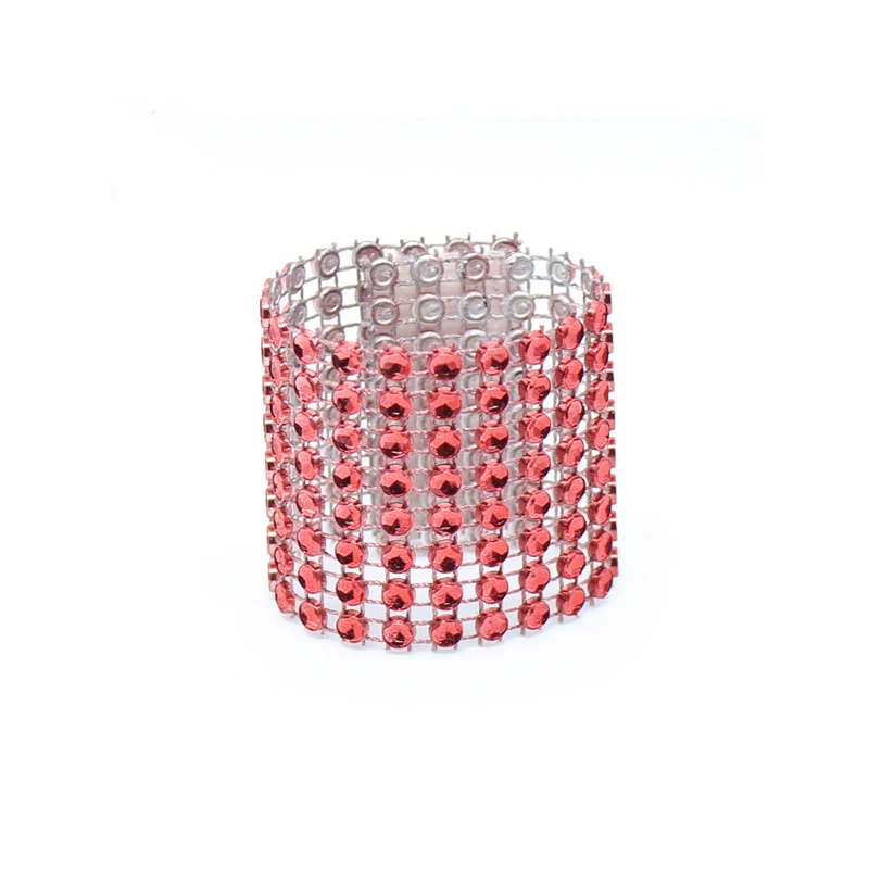 100 Pcs\lot Red Napkin Rings Eco Friendly Plastic Rhinestone Mesh