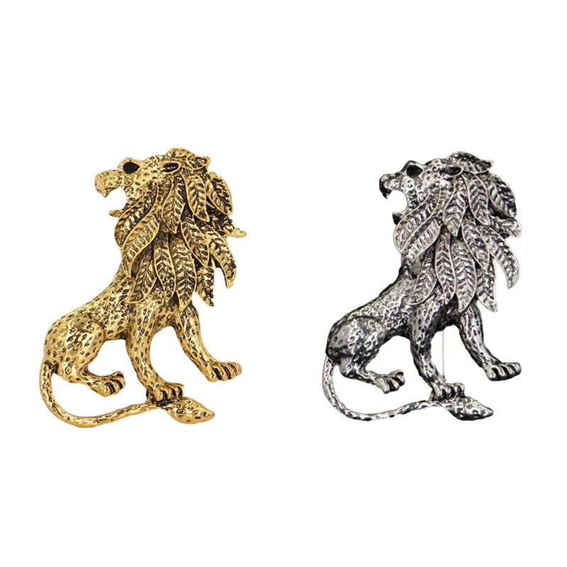 

Vintage Gold/Silver Color Lion Brooch Men Suit Broches Lapel Hijab Pins Broach Male Jewelry Acccessories