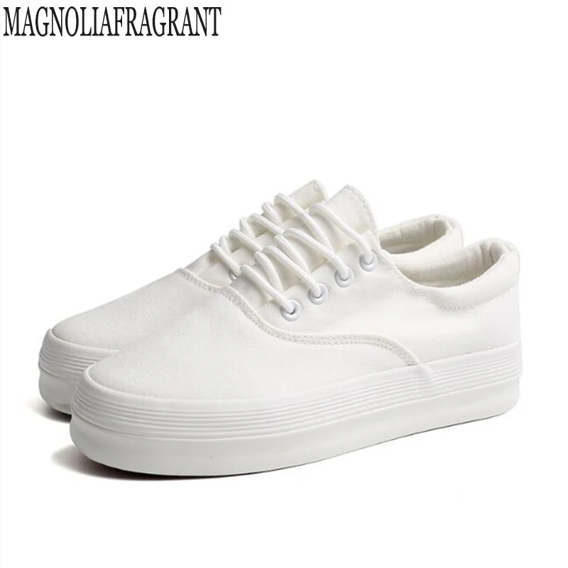 

2019 simple canvas shoes comfortable small white shoes casual lace up women's shoes fashion solid color flat shoes mm276