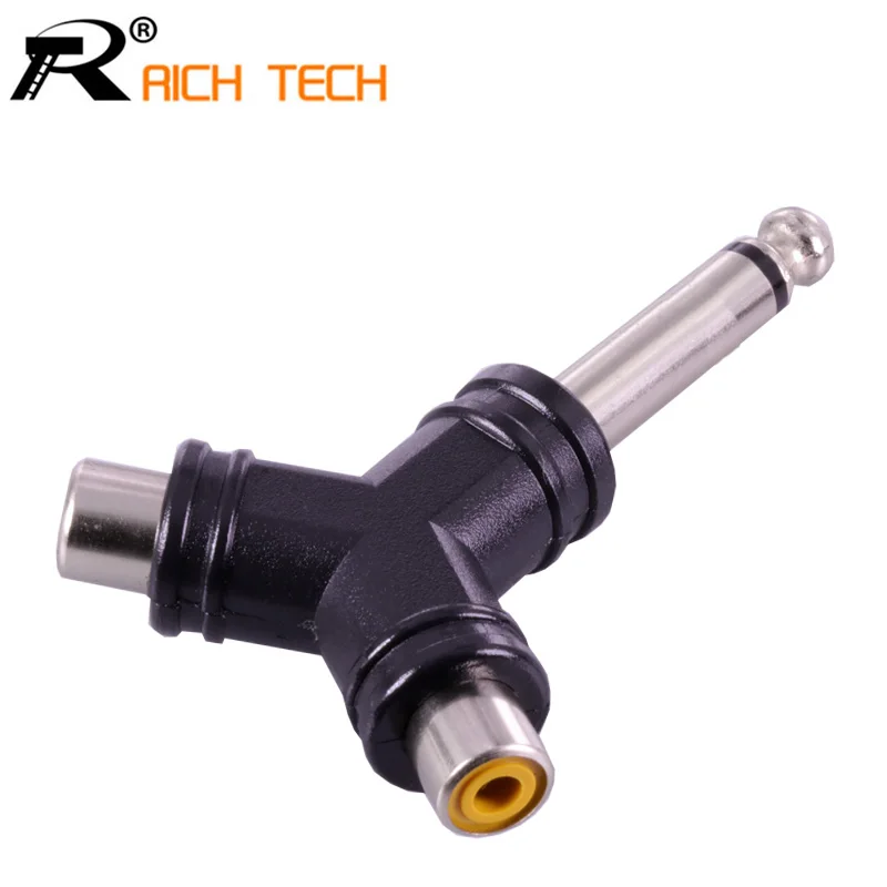 

10Pcs Jack 6.35 MM mono Plug to 2xRCA Female Jack Socket Adapter Portable Audio Travel Plugs