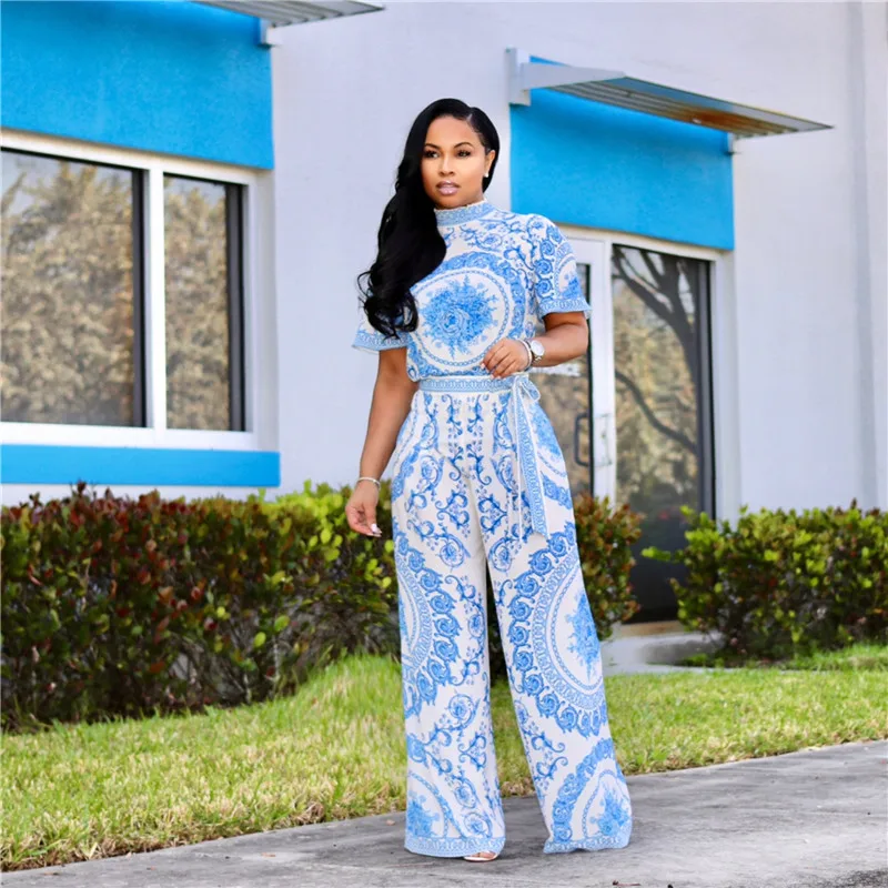 Women Jumpsuits Loose Fit & Flare Printed Romper Bodysuit Clothing Wide Leg Clubwear Rompers Women's Jumpsuits
