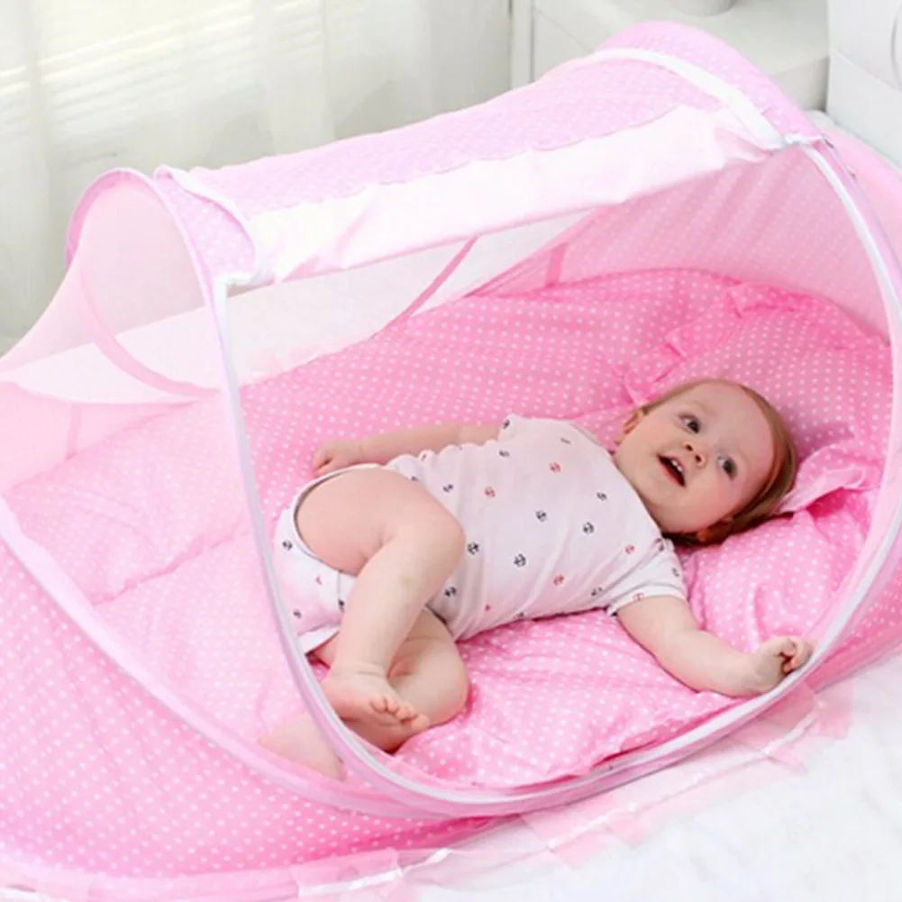 

High quality 4pcs/Set Baby Crib Sets Portable Folding Type Comfortable Infant Pad with Sealed Mosquito Net Baby