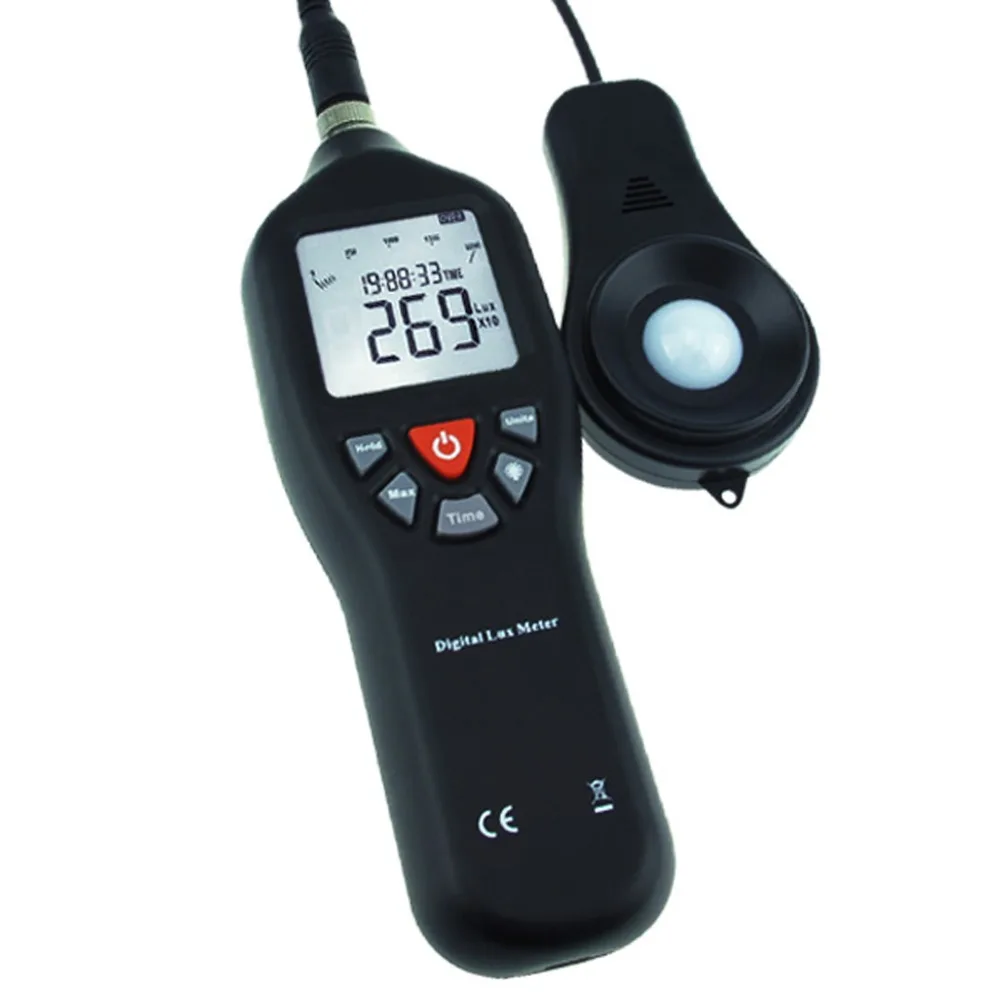 

Portable Digital Instrument 0-200,000 Range Lux Light Meter with Auto Ranging USB Cable Detachable Sensor Backlight Display