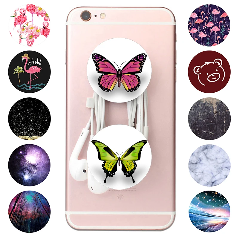 

Pop Socket 180 Degree Round Phone Holder Butterfly Pattern Marble PopSocket Smartphone Hand Finger Ring Expanding Stand and Grip