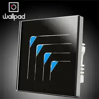 Wallpad 4 แก๊ง 2 Way ใหม่สไตล์ Touch Switch, แผงคริสตัลแก้วคริสตัลสีดำ wall Light Touch Light Switch