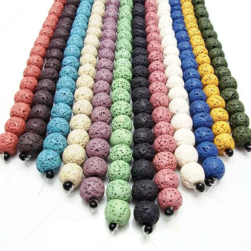 DIY Black Wihte Multi color Volcanic Lava Beads Stone Round Volcanic