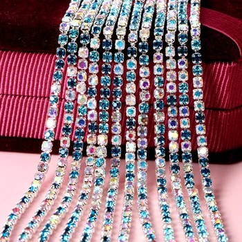 

Big discount boutique fashion findings multi color copper close silver base glitter DIY rhinestone chains