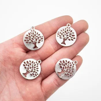 

10 Pcs Round Silver pendant with tree design jewelry supplies jewelry finding D-3-390