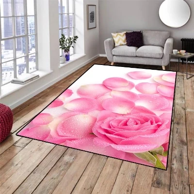 Else Pink Rose Floral Flowers Leaves Nature 3d Print Non Slip Microfiber Living Room Decorative Modern Washable Area Rug Mat | Дом и сад