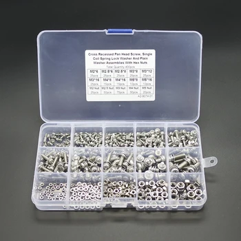 

400pcs M2 M2.5 M3 M4 M5 Phillips Pan Head Screws Nuts w/ Washers
