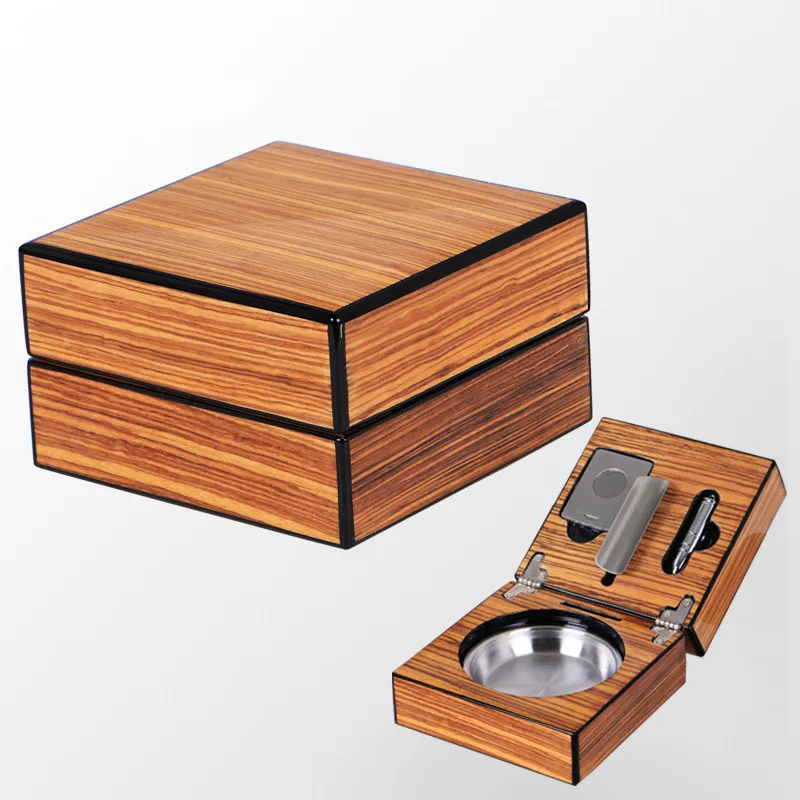 

Portable MirageBlack Folding Stainless steel Smoke Slot Soild Wood Cigar Ashtray with Cigar Cutter Cigar Punch
