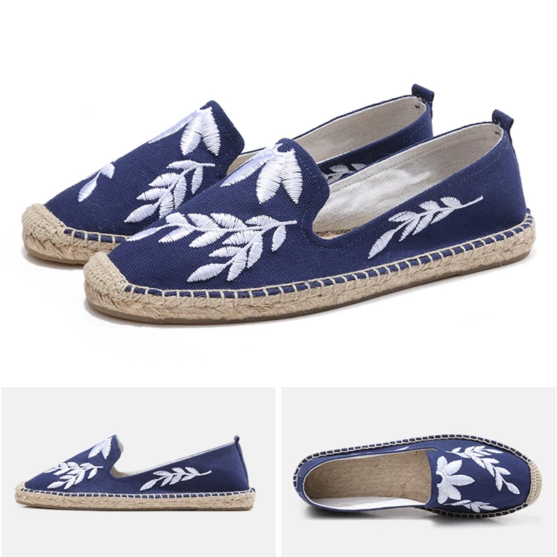 Girseaby/женские модные туфли на плоской поверхности для ленивых; эспадрильи; парусиновая обувь с вышитыми листьями; обувь на толстой подошве в рыбацком стиле; sapato; F431