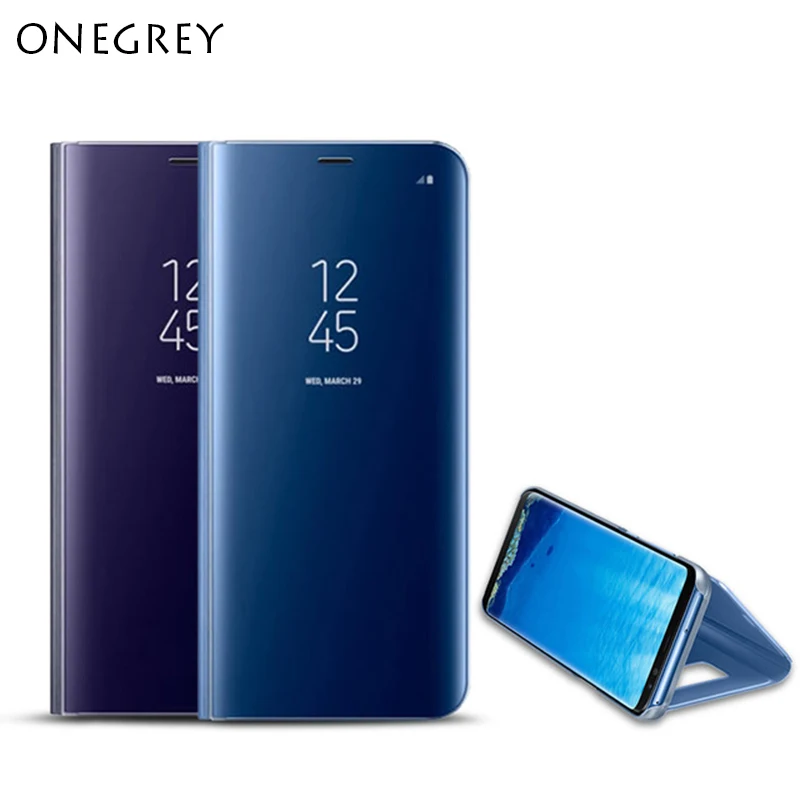 

Touch Flip Stand Case For Samsung Galaxy S9 S9Plus plus Note 5 8 S8 S7 S7 s6 Edge luxury Clear Mirror Leather phone Cases Cover