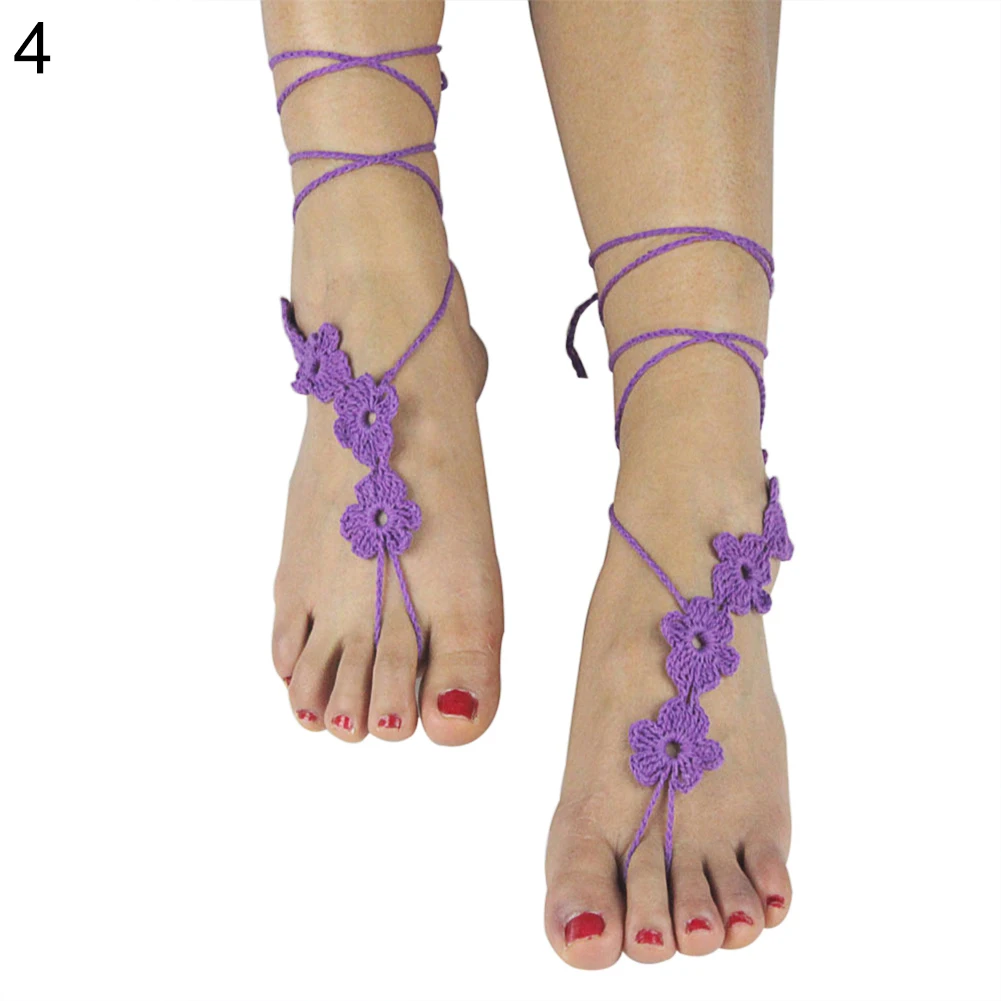 Модные женские вязаные крючком Цветочные босиком в сандалиях ножной браслет на ногу цепь