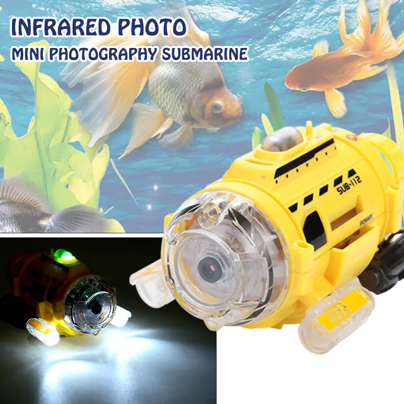 Remote Control Submarine Toys with camera 30MP Yellow 3 Channels Mini Underwater photography RC boat Toys for boys Rc barco
