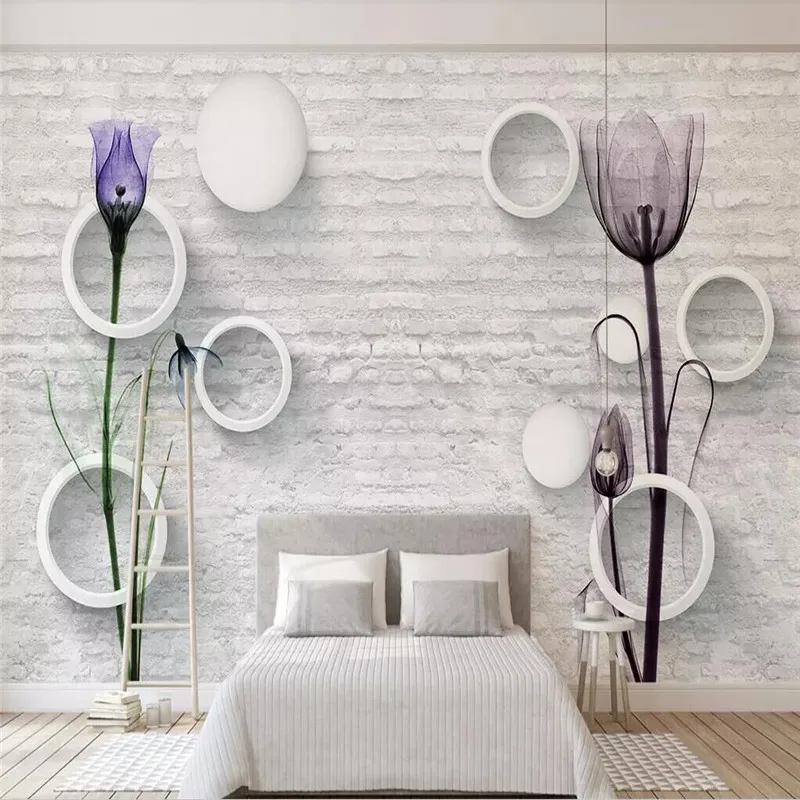 

Tulip 3D TV background wall professional custom high-end mural factory wholesale wallpaper mural photo wall