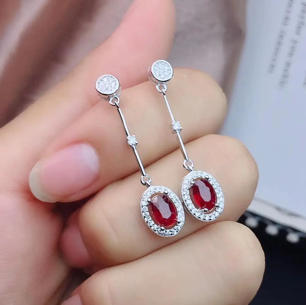 KJJEAXCMY boutique jewelry 925 sterling silver inlaid natural ruby female ring pendant necklace earrings set support review new