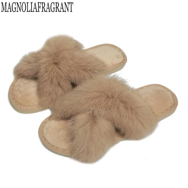 

Hot Sale Rabbit hair Slippers Women Fur Home Fluffy Sliders Plush Furry Summer Flats Sweet Ladies Shoes Cute Pantufas c133