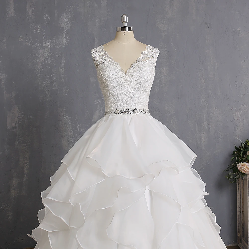 Vestidos De Novia Off White Ruffles Princess Wedding Dresses with Beaded See Through Bride Dress Robe De Mariage