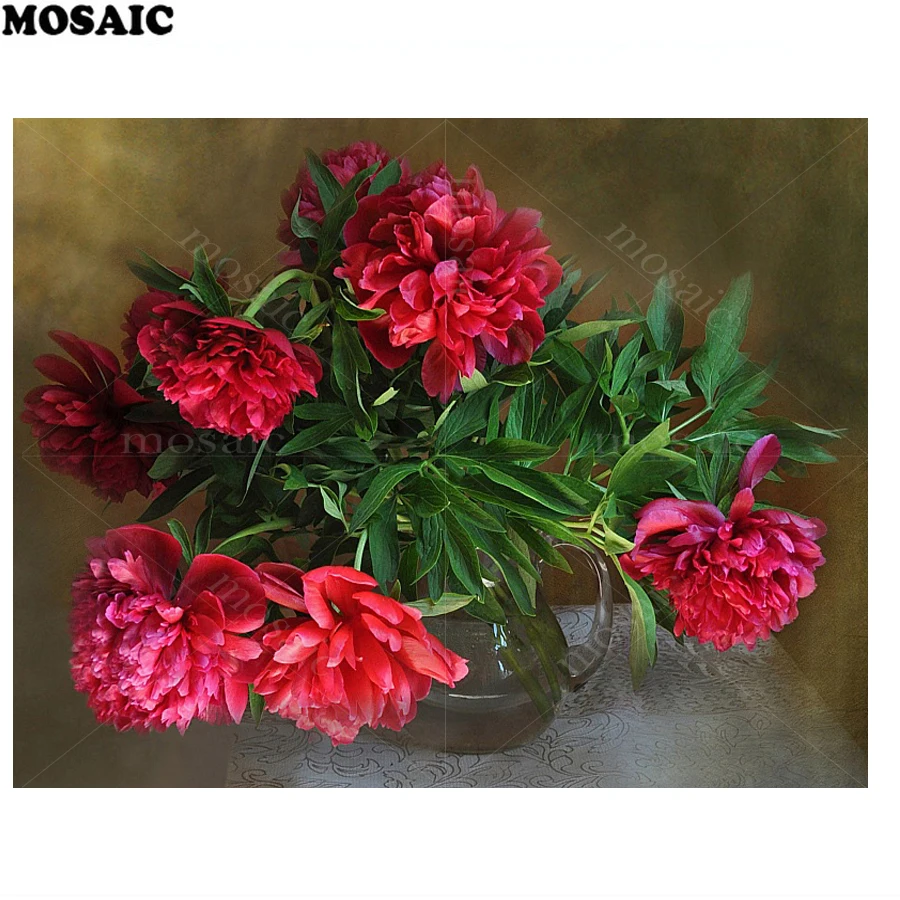 

Hot sale Full Square 5D DIY Diamond Painting cross stitch red flower 3D customized Diamond mosaic Embroidery home decor E227
