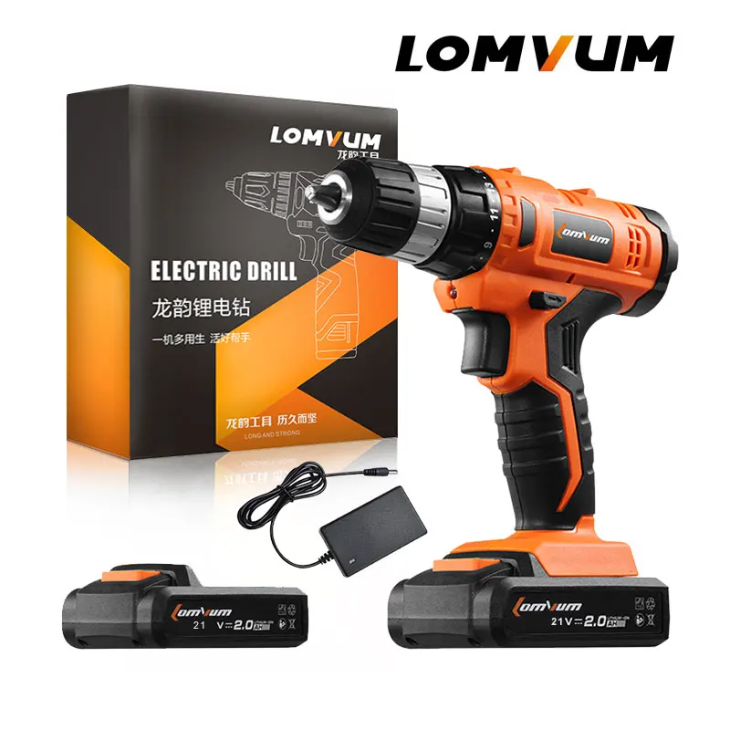 LOMVUM 21V Cordless Rechargeable Lithium/ Li ion Battery Electric Drill