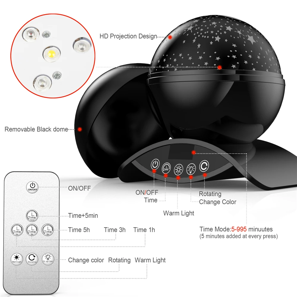 Elecstars LED светодио дный ночник детский вращающихся Star Сенсорный проектор