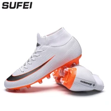 sufei 2018 Professional Football Boots FG Lace-up Soccer Shoes Men Long Spike Outdoor Adult Training Boots Socks Cleats 