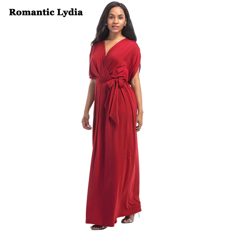 

Women Casual Maxi Floor Length Dress Summer Autumn Bohemian Elegant Loose Red Long Party Dresses Large Sizes 2018