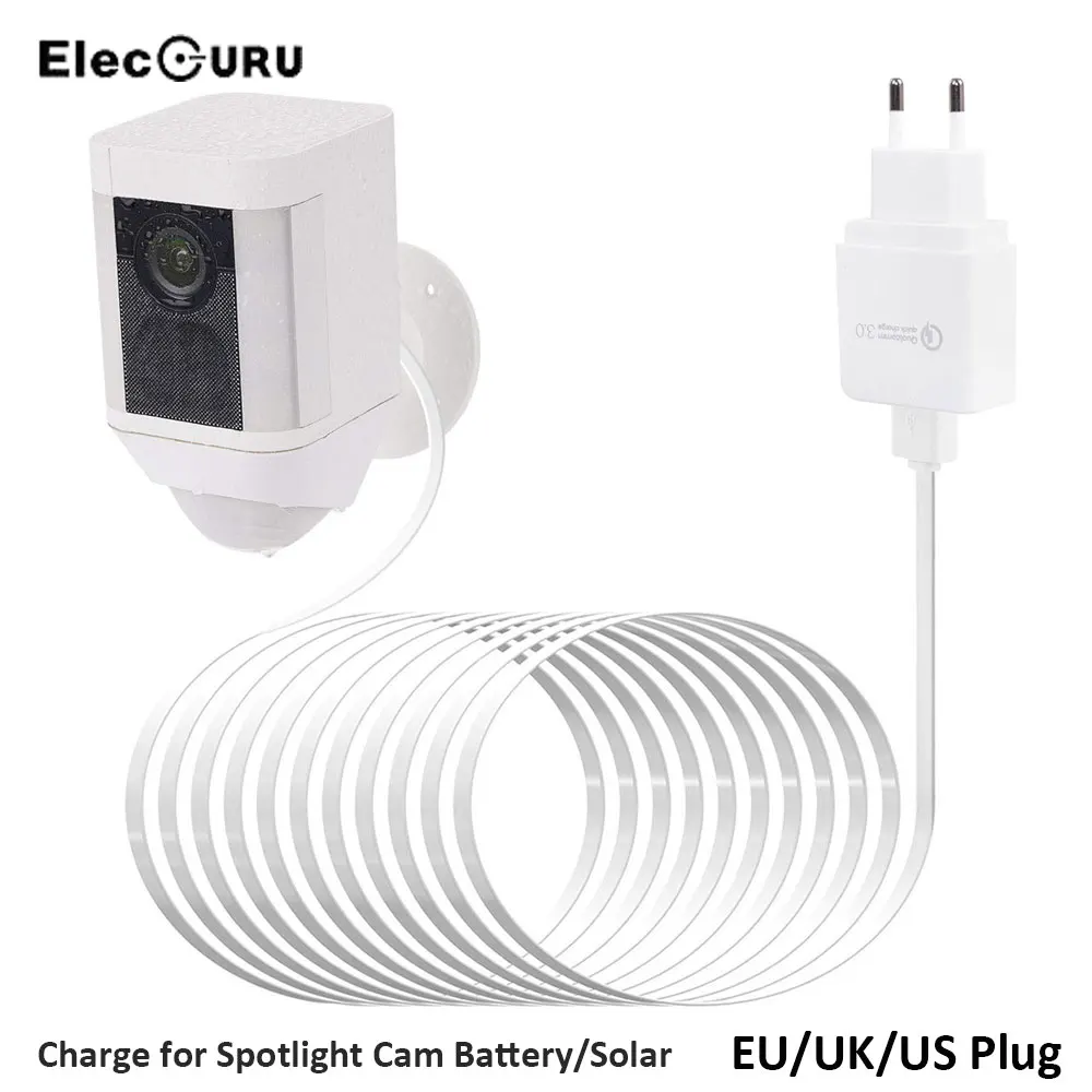 20ft/6M Power Cable With Adapter For Ring Spotlight Cam(Solar/Battery