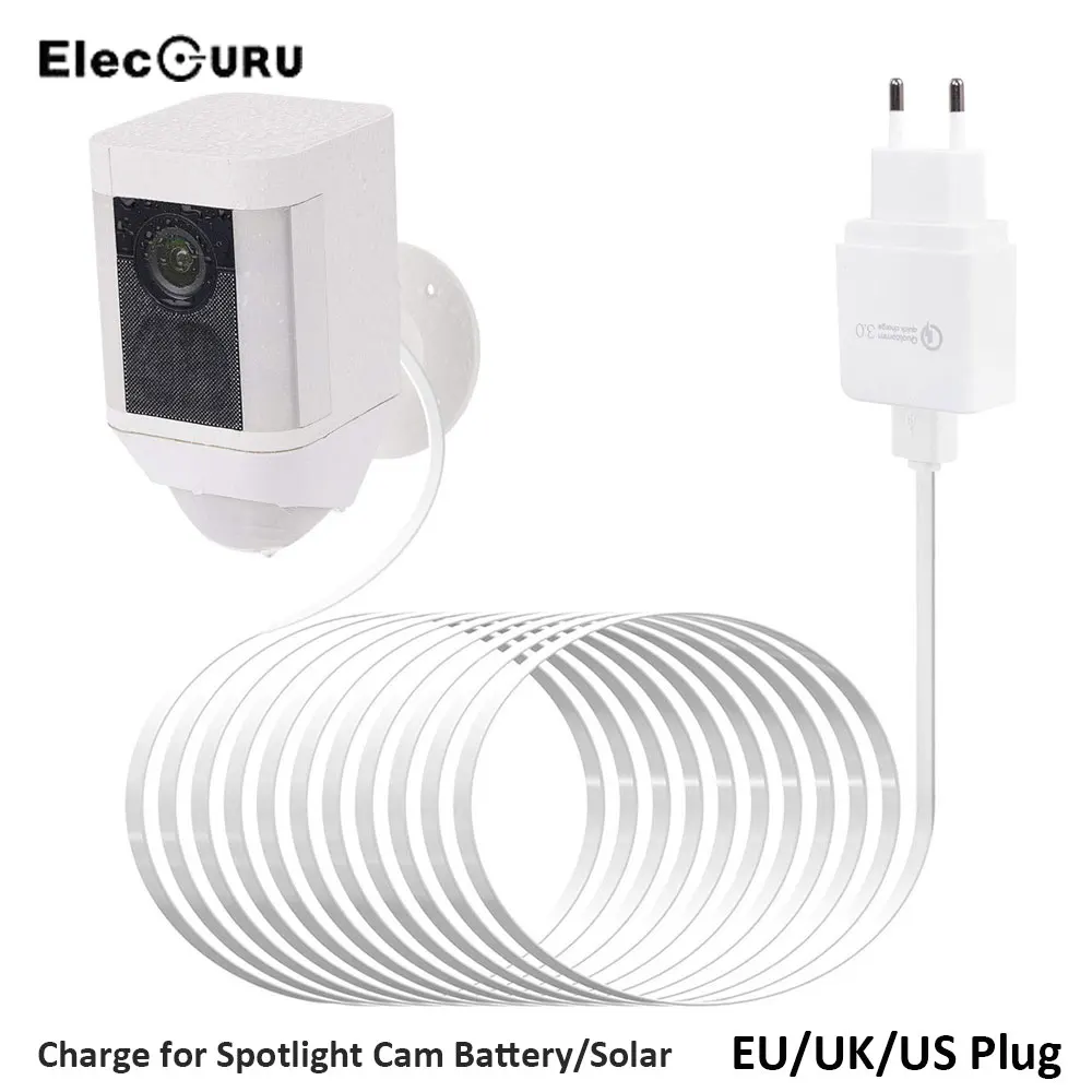 Weatherproof Integrated Charger Compatible with Ring Spotlight Cam Battery 20ft/6m 20ft/6m Cable Quick Charge 3.0 Power Adapter to Continuously Charge Your Ring Spotlight Cam Battery. 