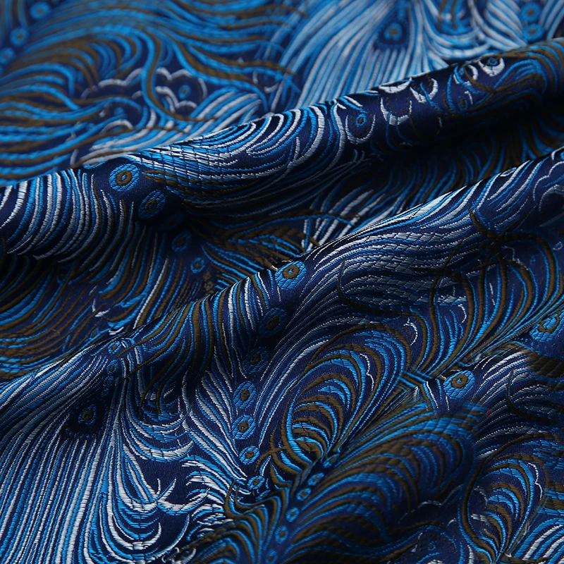 

High quality yarn dyed jacquard brocade peacock blue fabric used for women dress clothing skirt table cloth by 100x75cm