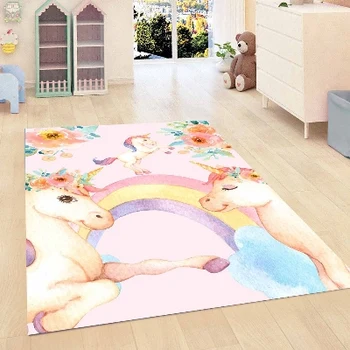 

Else Pink Rainbow Unicorn Horses Floral Flowers Girls 3d Print Non Slip Microfiber Children Kids Room Decorative Area Rug Mat
