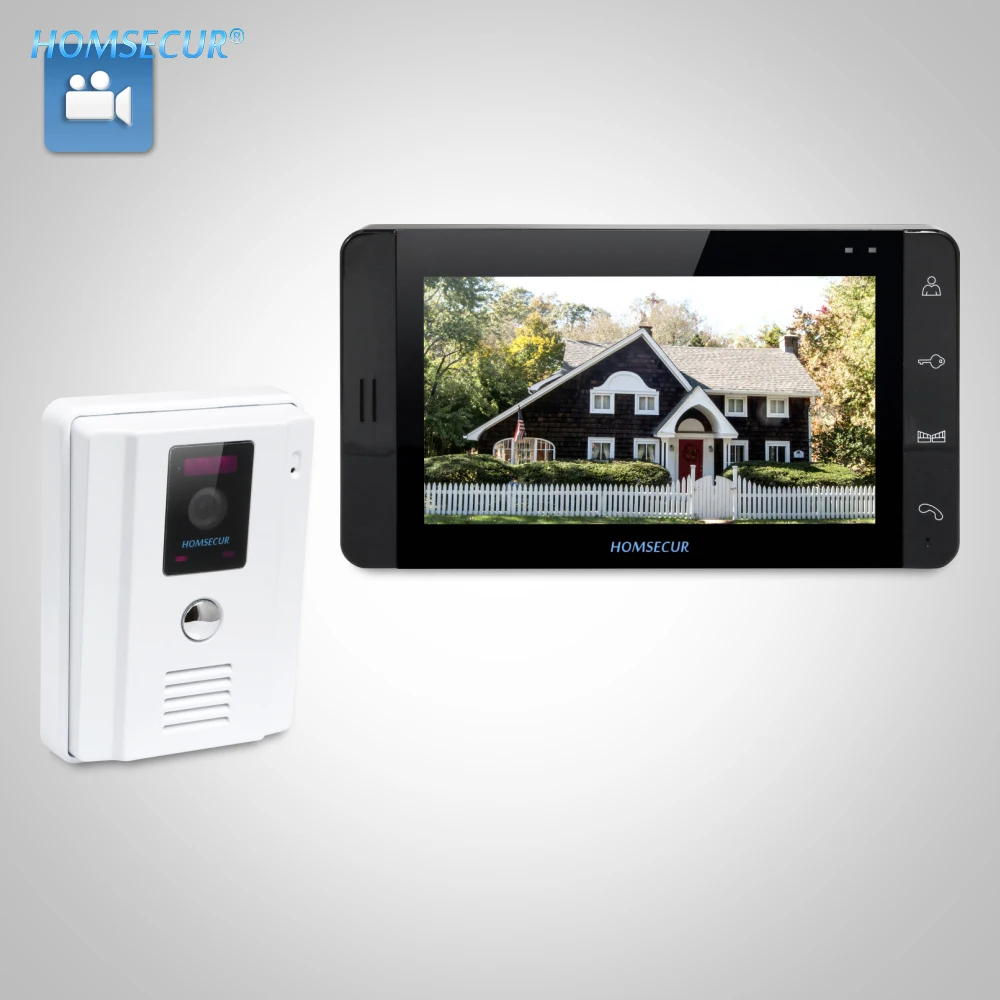HOMSECUR 7" Video Door Entry Security Intercom+Black Monitor 1C1M for Apartment TC011-W+TM703R-B