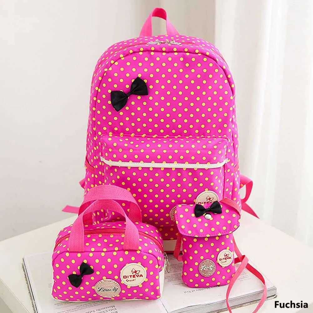 

New Girl School Student Backpack Cute Bow 3 Pieces Set Bag Dot Crossbody Bags For Women Bags Bookbag Kids Pencil Case