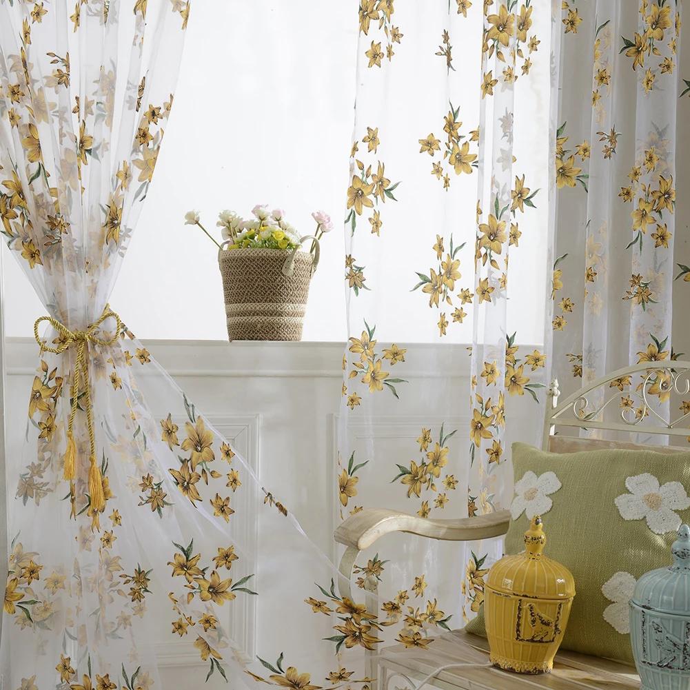

Delicate Flower Window Tulle Curtain Sheer Drape Divider Home Bedroom Decor