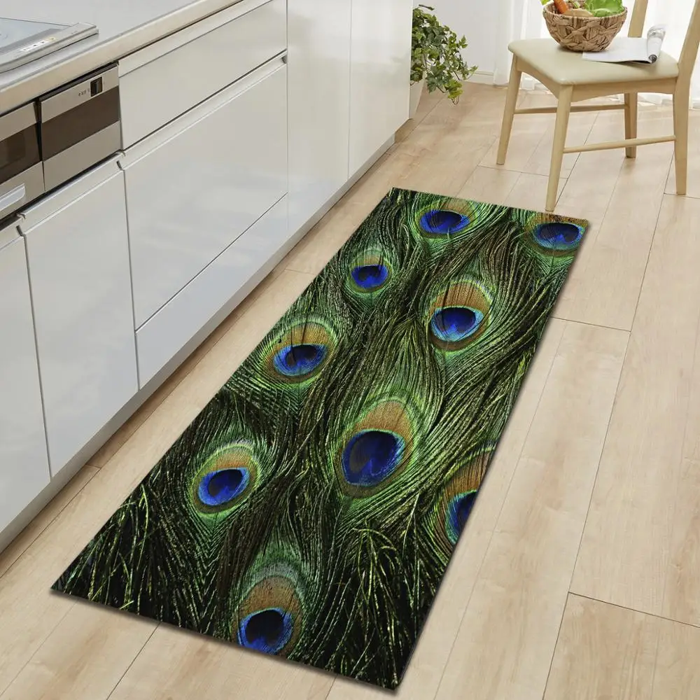 

Nodic Peacock Print Long Kitchen Carpet Modern Anti-slip Entrance Floor Mat Rectangle Washable Rug Outdoor Corridor Home Decor