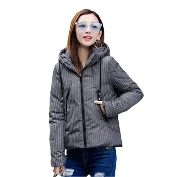 

2018 New Parkas Winter Women Down Cotton Coat Hooded Thick Striped Warm Female Padded Jacket Quality Femme Outerwear LQ105