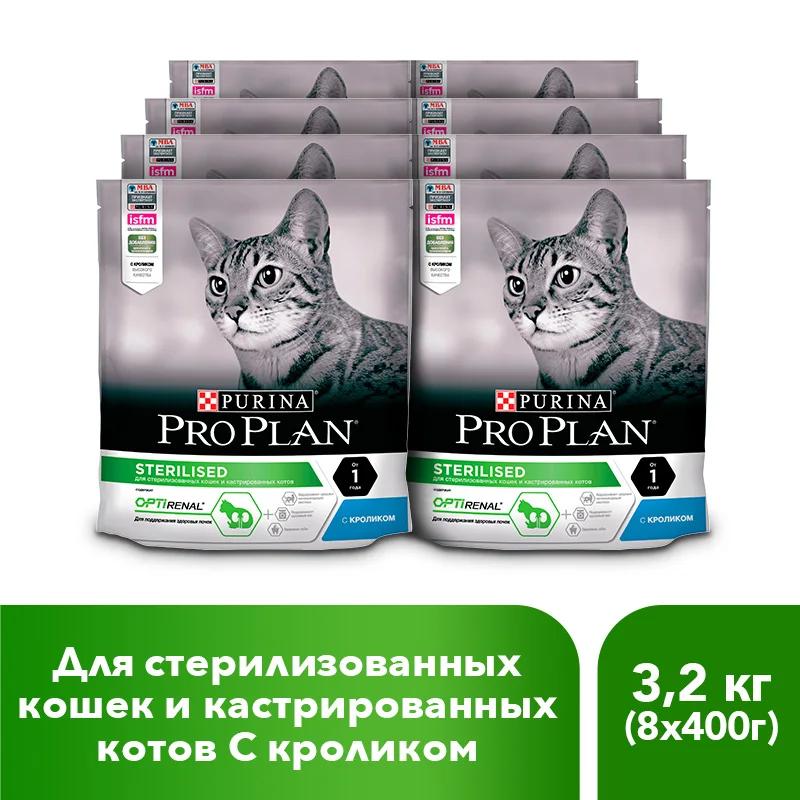 Pro Plan dry food  for sterilized cats and neutered cats with rabbit, 8 x 400 g