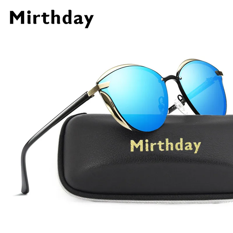 Женские зеркальные солнцезащитные очки Mirthday синие поляризационные в