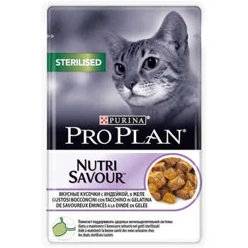 

Wet food Pro Plan Nutri Savor for adult sterilised cats and neutered cats with turkey in jelly, Pouch, 24x85 g.