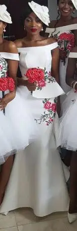 Белые топы с открытыми плечами короткие платья для невесты формальное Свадебная вечеринка, платье с кружевной тюлевый материал с накладным орнаментом Для женщин платье подружки невесты - Цвет: long design