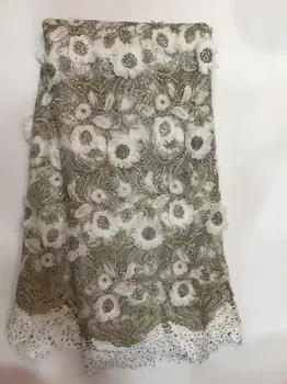 

African Lace Fabric High Quality African Tulle Lace Fabric Yellow Tulle With Sequins Decoration For Women Dress decoration A268