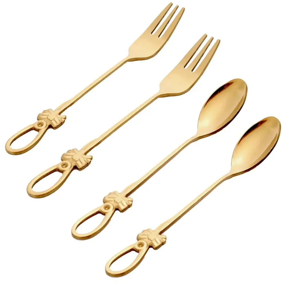 

Gold Stainless Steel Creativity Butterfly Long Handle Coffee Tea Desert Spoon Fruit Fork Smooth Flatware