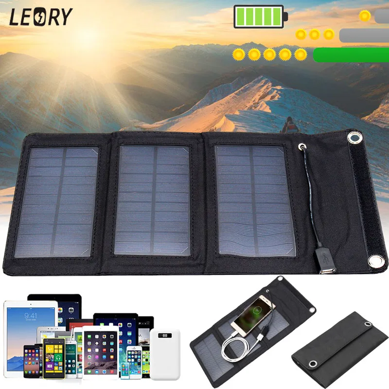 

LEORY 5W 5V Solar Panel Charger Monocrystalline Portable Solar Cell For Cellphone Power Bank Outdoor DIY USB Battery Charger