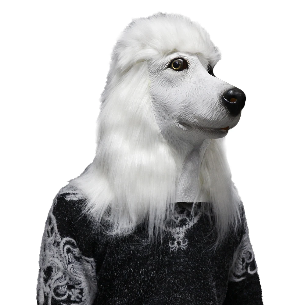

Realistic Animal Mask Full Head White Poodle Dog for Masquerade Decoration Latex Mask