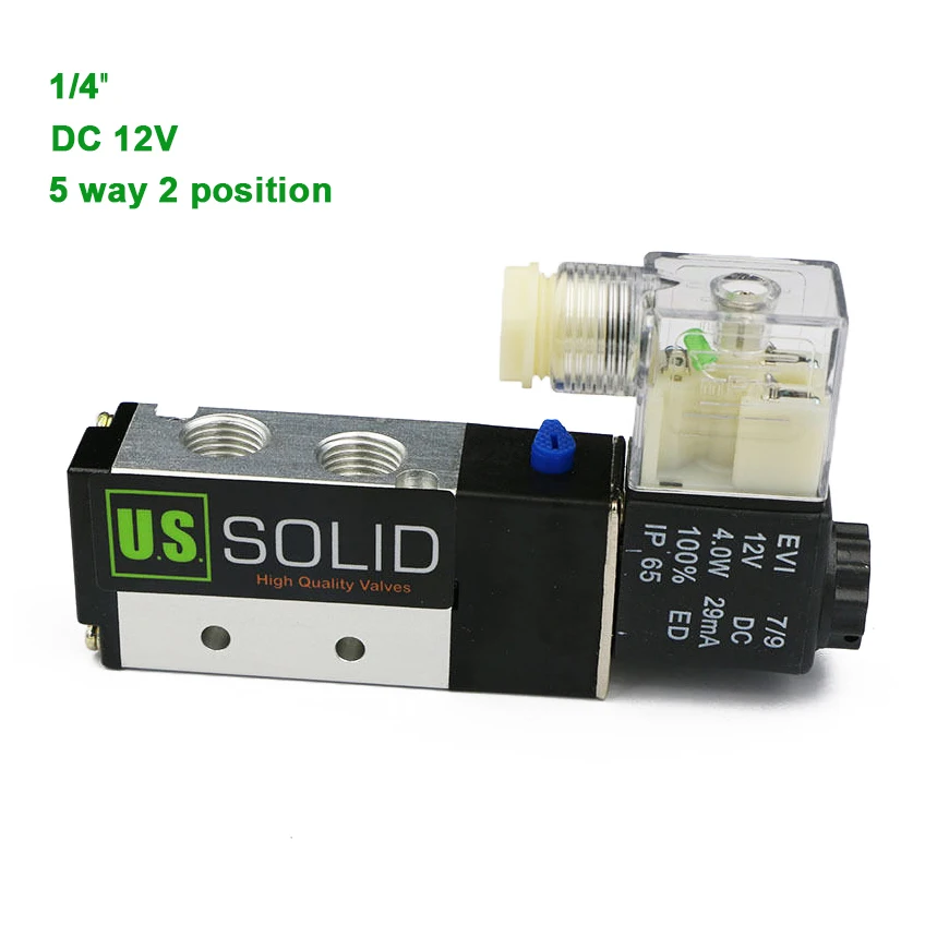

U.S. Solid 1/4" 5 Way 2 Position Pneumatic Electric Solenoid Valve DC 12 V Aluminum Alloy