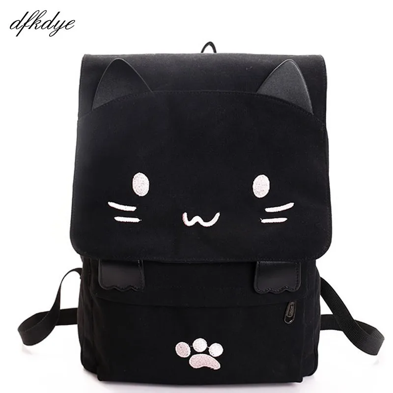 

School Backpack Bag Female Cute Cat Canvas Backpacks Cartoon Backpacks For Teenagers Girls Fashio Printing Back Pack Bagpack